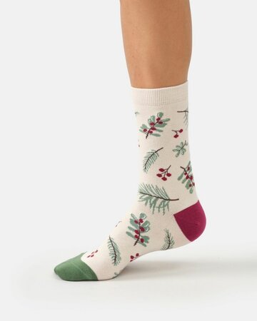 Thought bamboe damessokken bladeren en bessen – cotton white