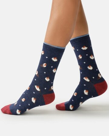 Thought katoenen damessokken met roodborstjes – indigo blue marl