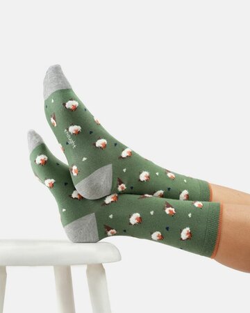 Thought katoenen damessokken met roodborstjes – fern green
