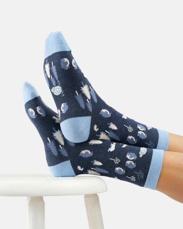 Thought bamboe damessokken pinguïns en ijsberen – indigo blue marl
