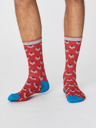 Bamboesokken Chevron hibicus red