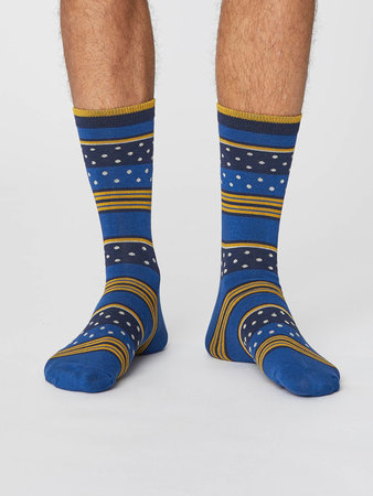 Bamboe sokken spot and stripe royal blue