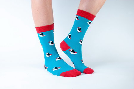 Bamboesokken blue puffin