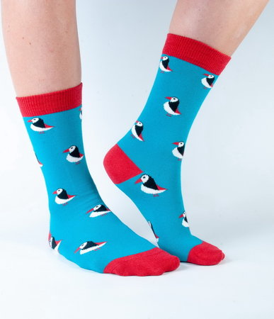 Bamboesokken blue puffin