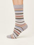 Bamboe gestreepte damessokken rainbow - pebble grey