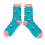 Bamboe damessokken uilen - turquoise