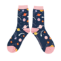 Bamboe damessokken planeten - navy
