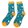 Bamboe sokken dames dandelion floral - teal
