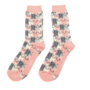 Bamboe sokken dames katten - dusky pink