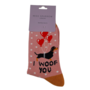 Bamboe damessokken teckel hond - I Woof You - dusky pink