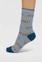 Thought - dames sokken katoen katten en fietsen - lake blue
