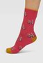 Thought - dames sokken katoen katten en fietsen - radish pink